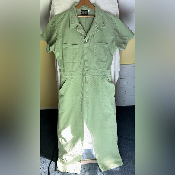 Big Bud Press Sage Green Unisex Jumpsuit Coverall Short Sleeve 3XL Wide Leg Boho - Picture 2 of 11